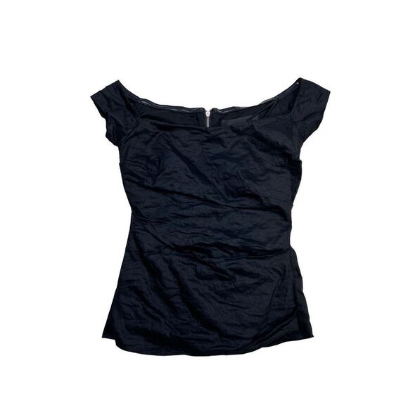 Nicole Miller top women’s small NEW Off Thee Shoulder black pin tuck designer - Picture 4 of 8